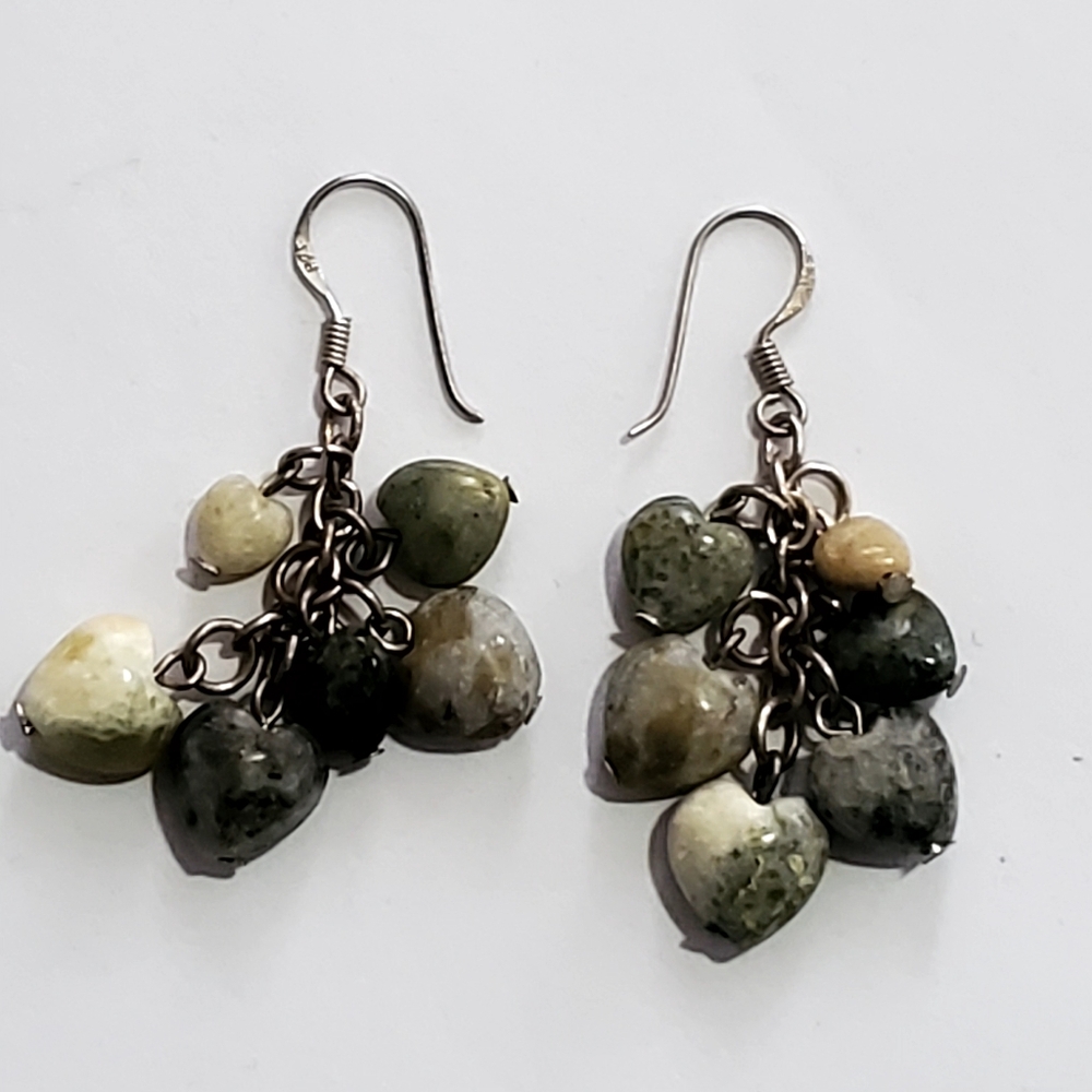 Connemara Marble agate stone heart shape dangle earrings in Great condition